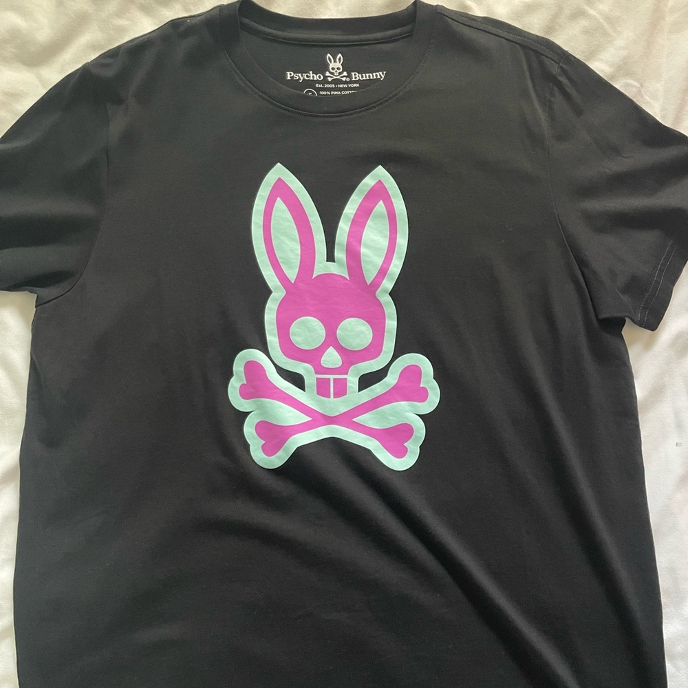 Psycho Bunny Black T-Shirt with Pink and Green Logo